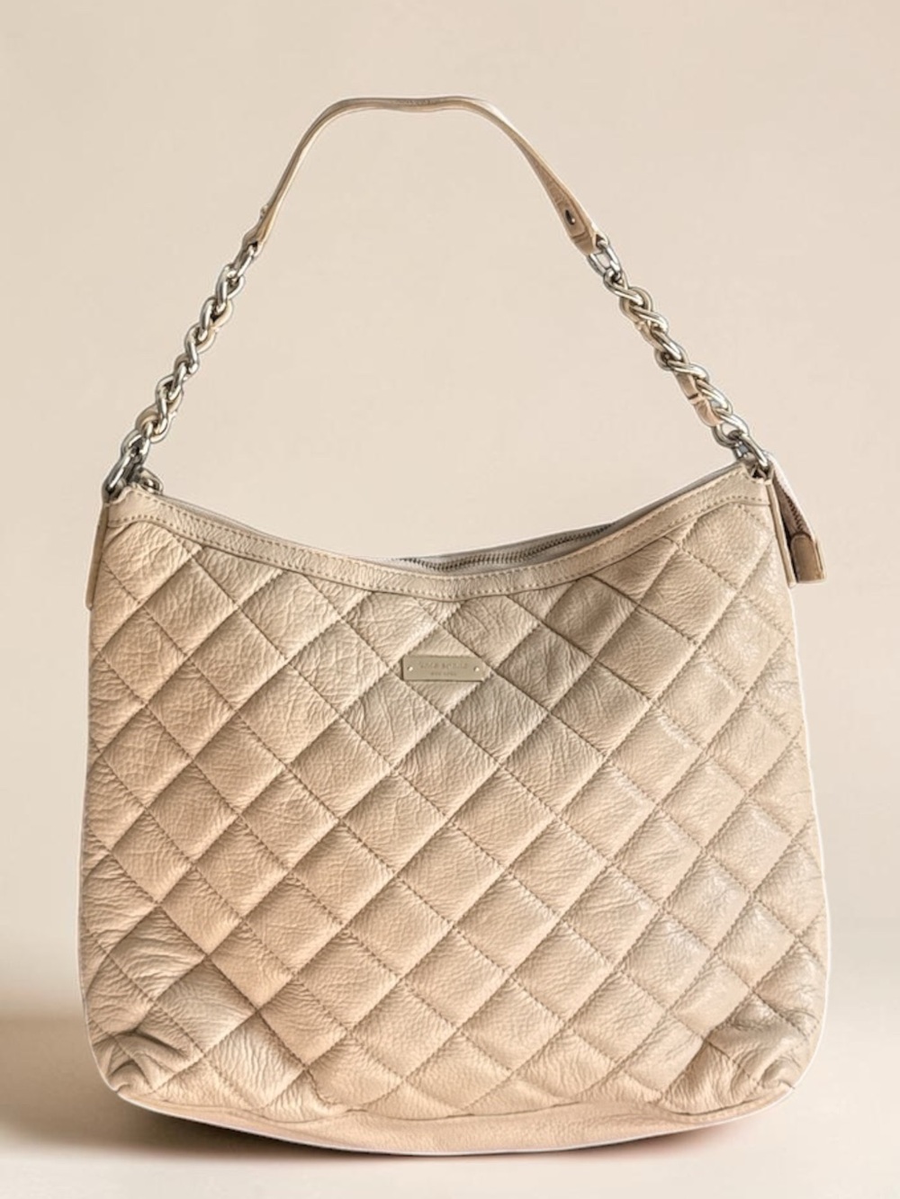 Kate Spade Beige Quilted Leather Chain Shoulder Hobo Bag